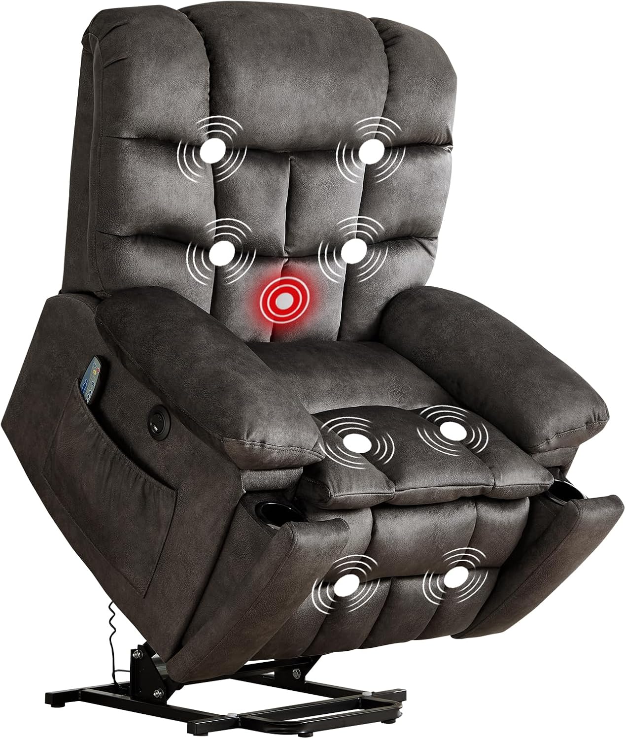 IOMOR Power Lift Recliner Chair for Elderly with Vibration Massage and Lumbar Heating, Overstuffed Electric Lift Chair with 2 Side Pockets and Cup Holders, USB & Type-C for Living Room, Dark Gray