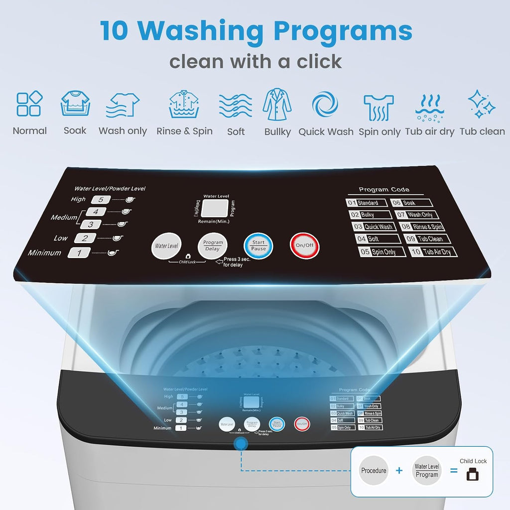 VCJ Portable Washing Machine and Dryer Set, 28lbs Fully Automatic Washer and 10lbs Portable Dryer with Stainless Steel Tub, Compact Washer and Dryer Combo for Apartment, RV, Dorm