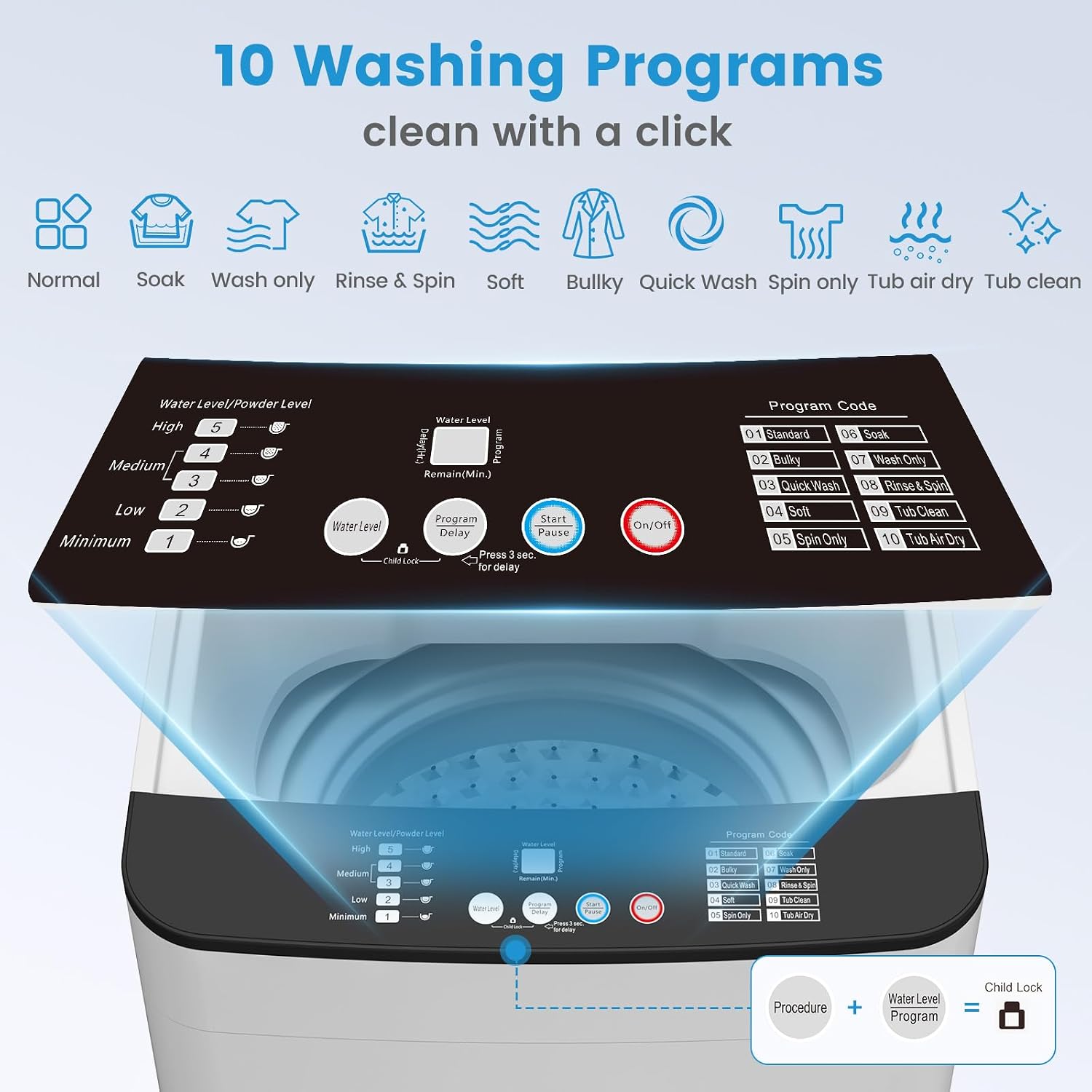 VCJ Portable Washing Machine and Dryer Set, 28lbs Fully Automatic Washer and 10lbs Portable Dryer with Stainless Steel Tub, Compact Washer and Dryer Combo for Apartment, RV, Dorm