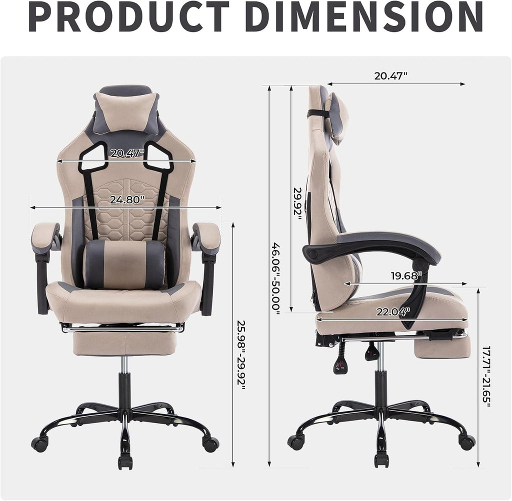 Gaming Chair with Massage and Footrest, Ergonomic High Back PC Racing Chair, 300LBS Capacity with Adjustable Lumbar Support & Headrest for Office and Desk (Model A, Grey)
