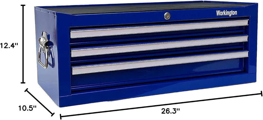 Workington Industrial 3 Drawers Portable Metal Intermediate Box, 26' Middle Tool Chest Cabinet with Ball Bearing Drawer Slides, Steel Tool Storage Box Organizer 4009 Blue