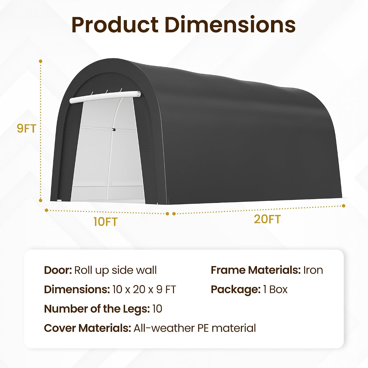 FansaFurn 10'x20' Carport, Outdoor Round Portable Garage with 2 Roll up Doors, Heavy Duty Storage Shelter Car Canopy Party Tent, Dark Gray