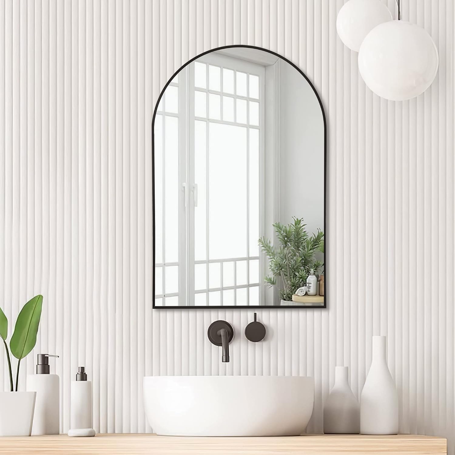 NeuType 36'x24' Arched Wall Mirror, Small Full Length Mirror Hanging or Leaning Against Wall, Dressing Mirror Make-up Mirror for Living Room, Bedroom, Bathroom, Aluminum Alloy Thin Frame, Black
