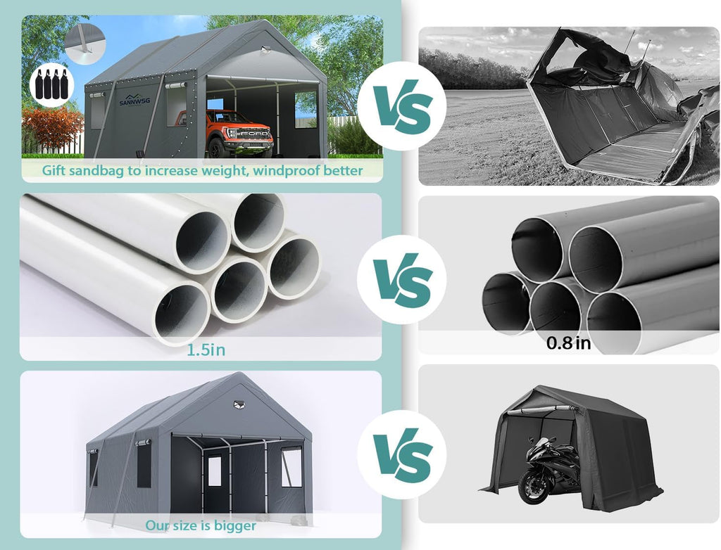 Carports 12X20 Heavy Duty，Car Port with 180G Removable Side Walls, Carport Canopy, Portable Car Port Garage, Car Shelter All Weather,Grey