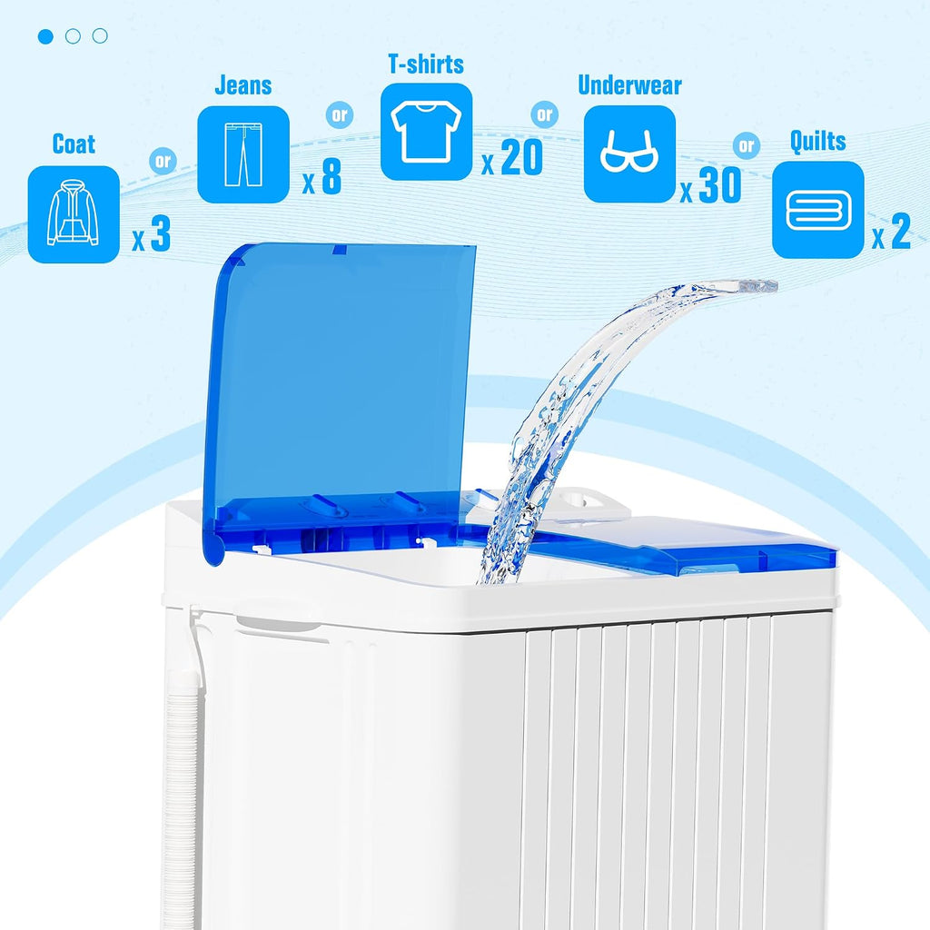 Superday Portable Washing Machine with Longer Hose, 28Lbs Compact Mini Washer and Dryer Combo,Twin Tub Washing Machine Laundry Compact Washer spinner Combo for Apartments RVs and Dorms(Blue)