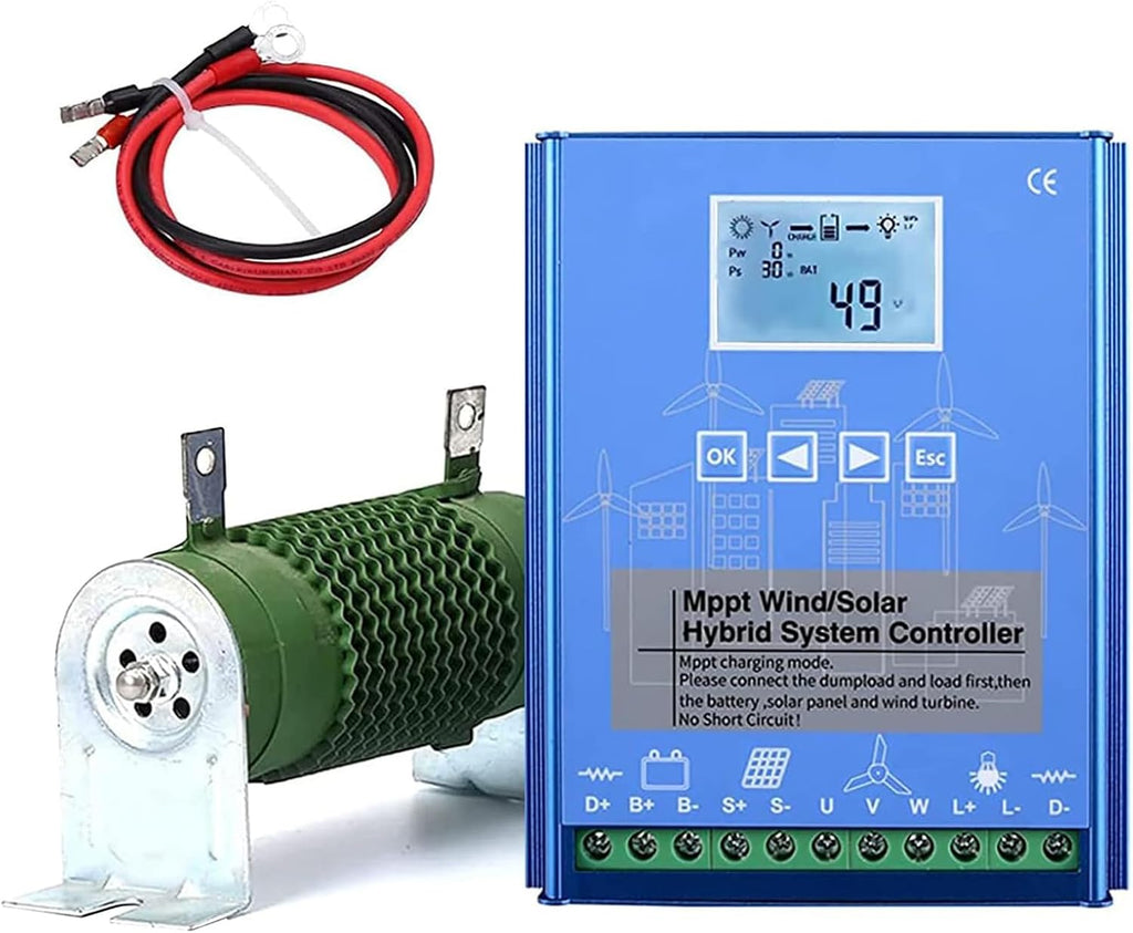 Mppt Wind Solar Hybrid Charge Controller 3000W 12V/24V/48V Solar Panel Adjustment Machine for Wind Turbine Generator /Solar Panel Battery Charger(Blue),24v