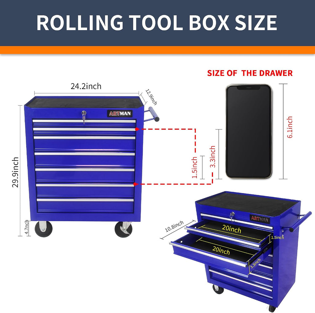 Larmliss 7-Drawer Rolling Tool Cart, Lockable Home Repair Tool Storage Organizer, Tool Box on Wheels,Tool Chest Cabinet for Mechanic, Garage
