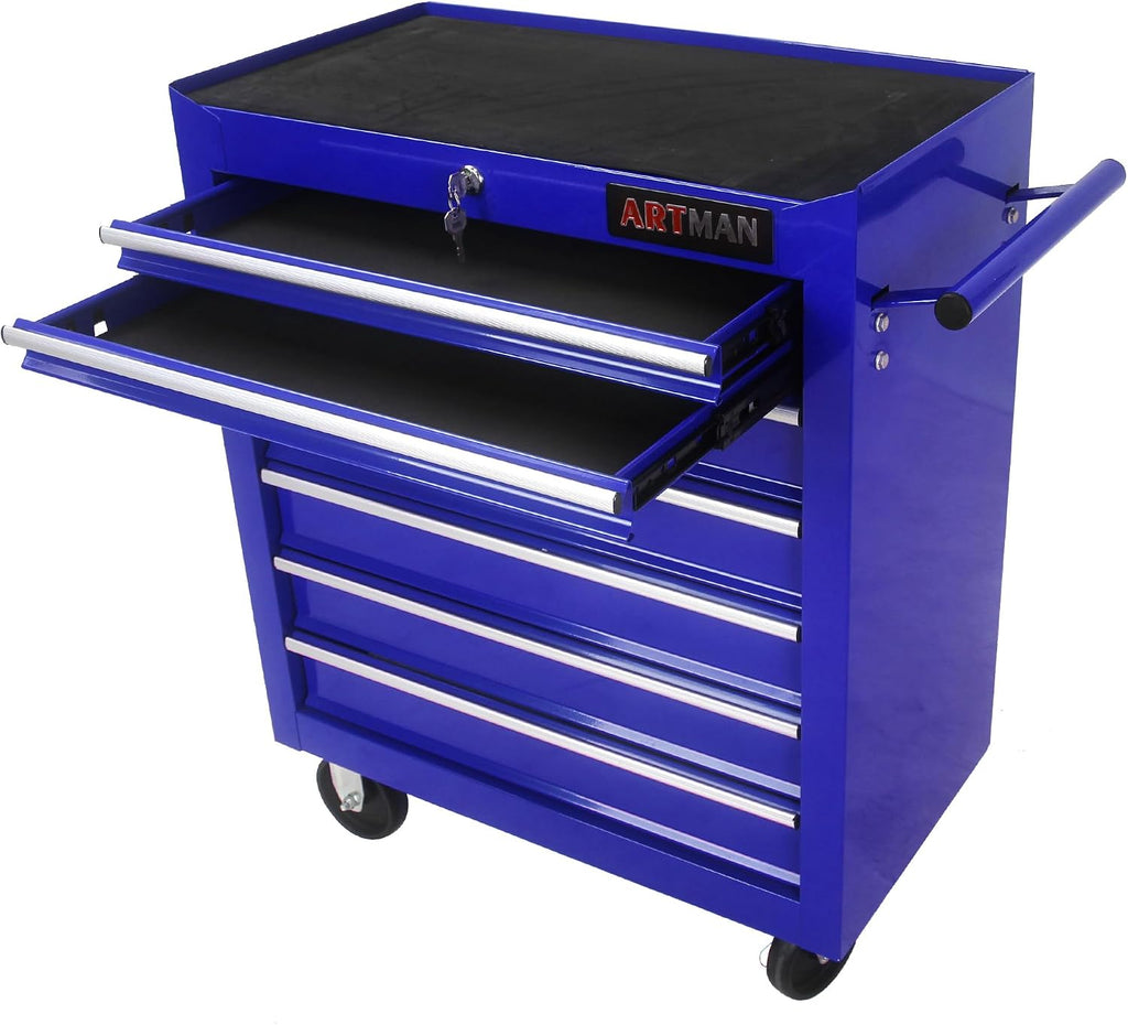 7 Drawer Tool Cart: Multifunctional US General Tool Box on Wheels and Rolling Toolbox (Blue)