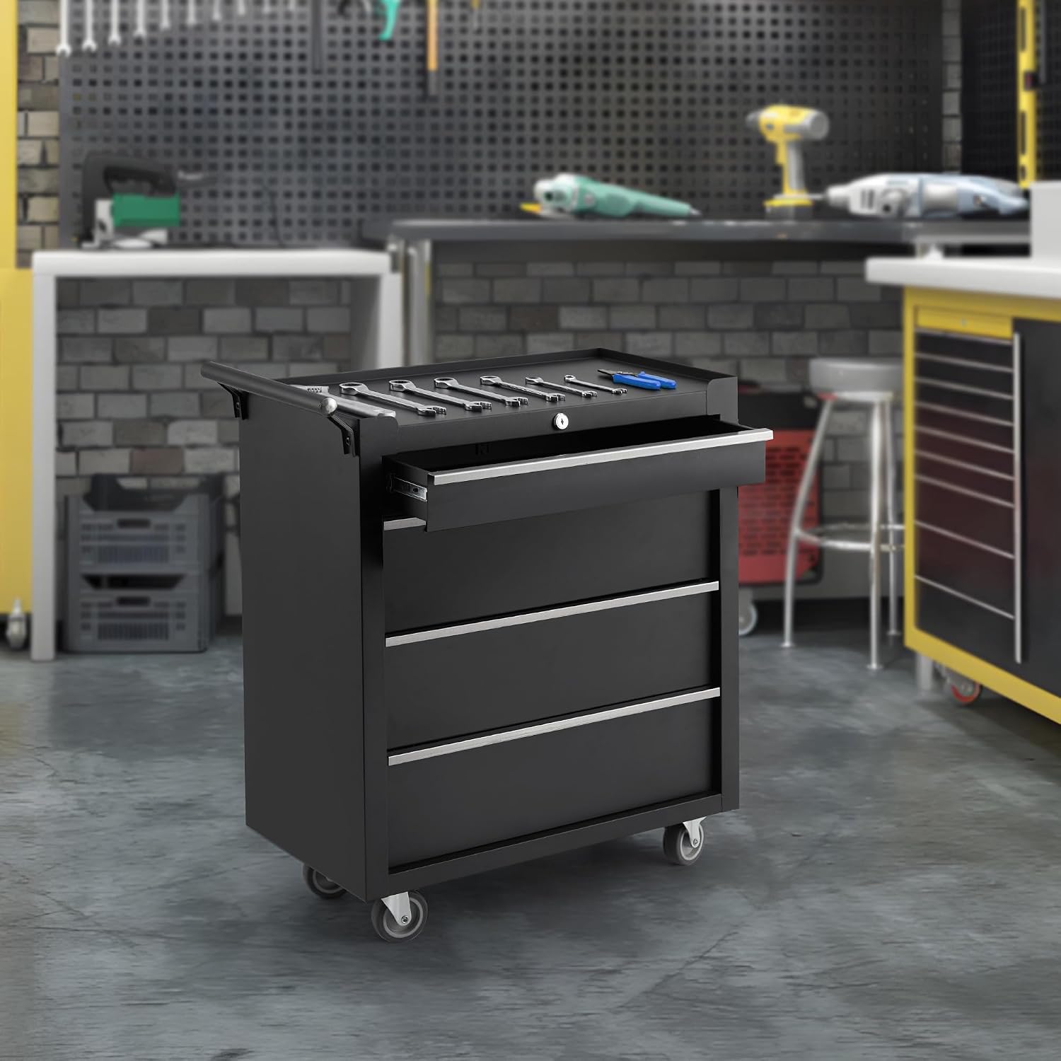 4-Drawer Rolling Tool Chest, Rolling Tool Box with Wheels and Lock System, Portable Mobile Tool Storage Cabinet for Garage, Workshop, Mechanics and Repair Room