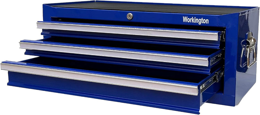 Workington Industrial 3 Drawers Portable Metal Intermediate Box, 26' Middle Tool Chest Cabinet with Ball Bearing Drawer Slides, Steel Tool Storage Box Organizer 4009 Blue