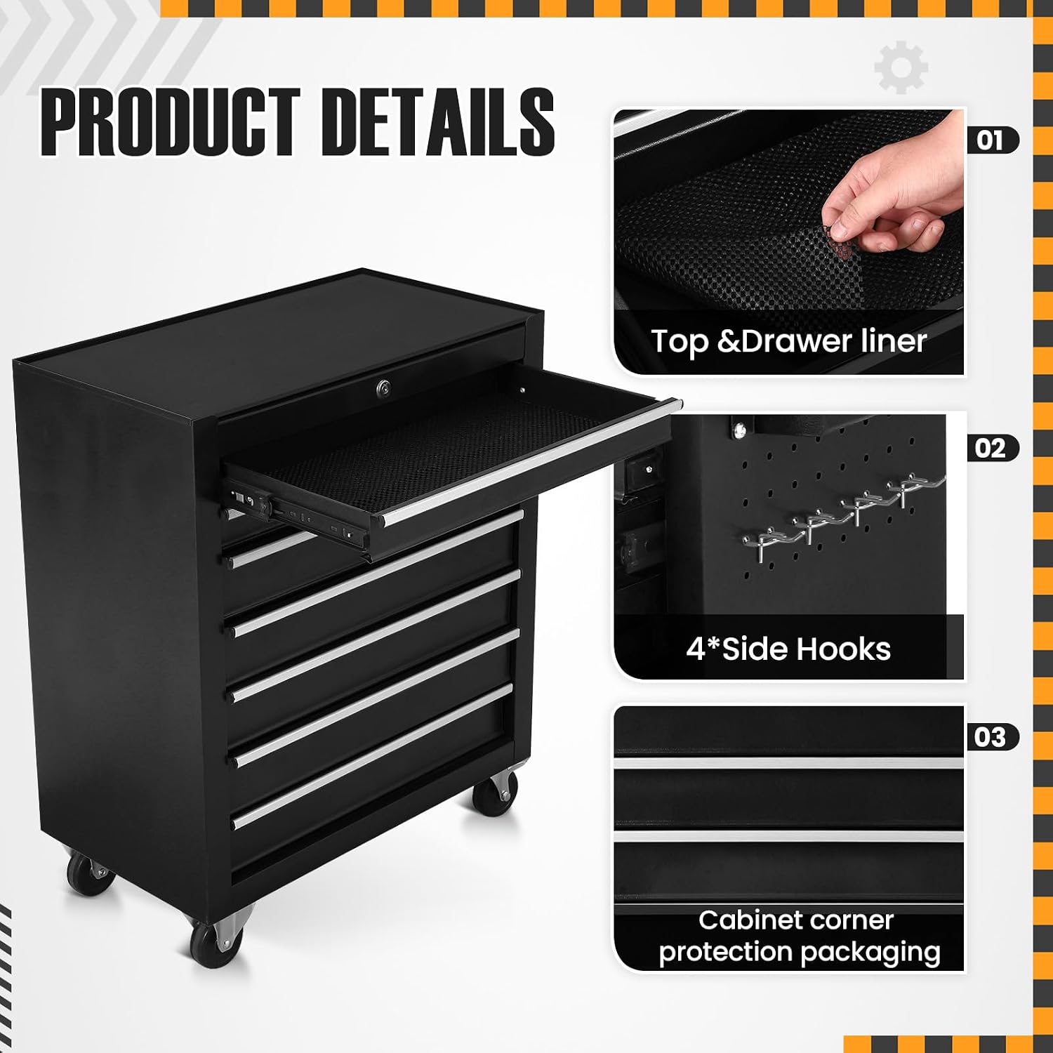 7-Drawer Rolling Tool Chest with Wheels,Tool Cabinet on Wheels with Keyed Locking,Multifunctional Tool Cart on Wheels,Tool Storage Organizer Cabinets for Garage,Warehouse, Repair Shop (Black)