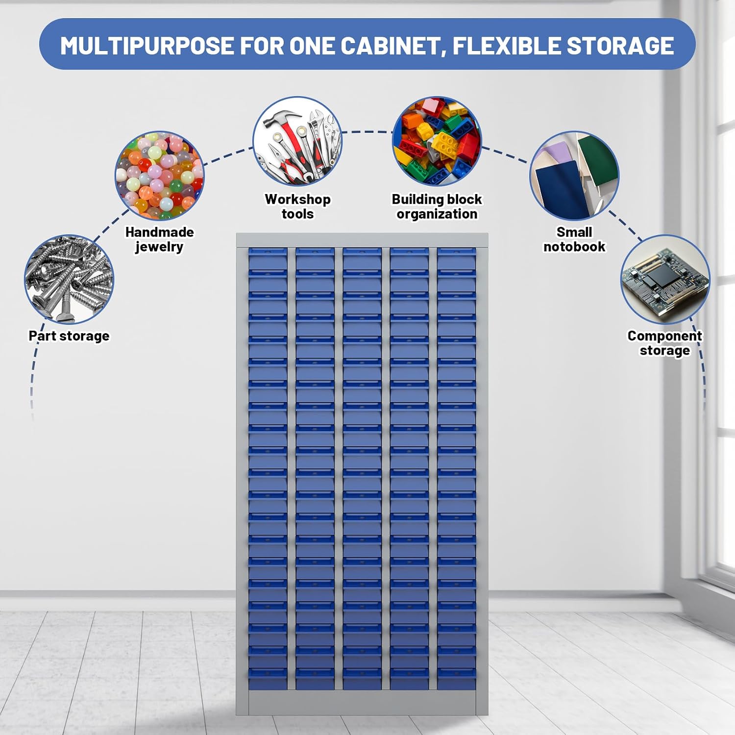 Part Cabinet with 100 Drawers Nuts Bolts Screw Nail Bins Tool Storage Cabinet Legos Drawer Benchtop Drawer for Garage Organization, Lego Storage, Teacher Toolbox, Makeup Organizer, Shop