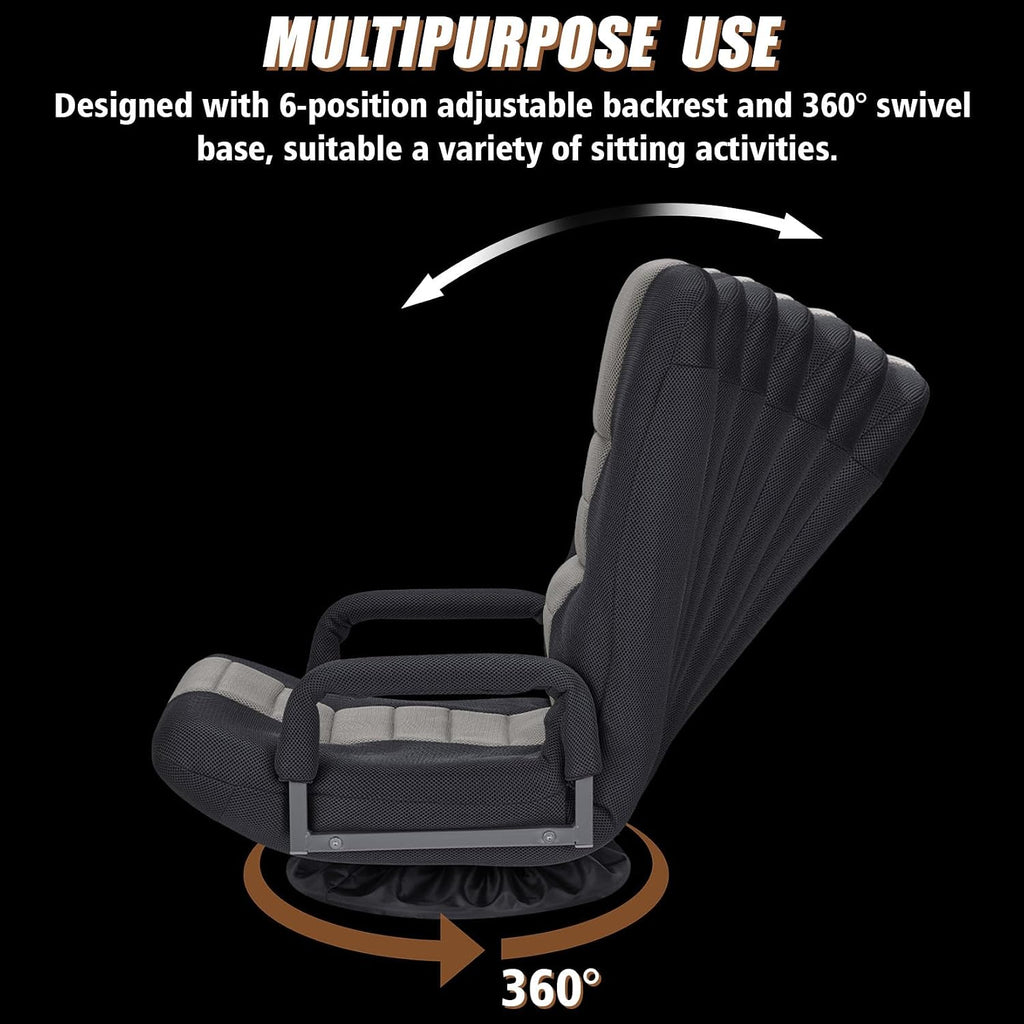 Swivel Gaming Chair Multipurpose 2PACK Floor Gaming Chair for Playing Video Games, TV, Reading w/Armrest Lumbar Support & 6 Adjustable Postion Backrest for Adults,Grey