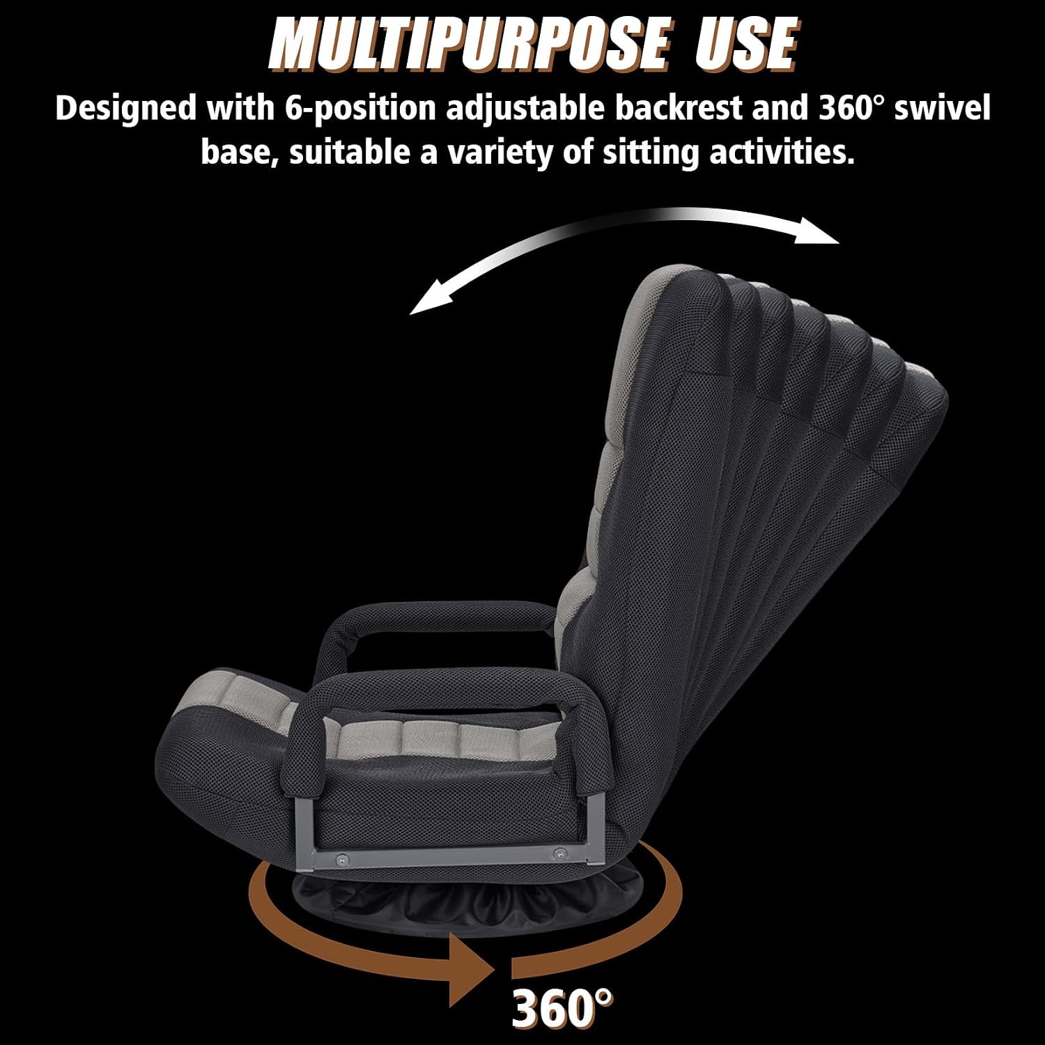 Swivel Gaming Chair Multipurpose 2PACK Floor Gaming Chair for Playing Video Games, TV, Reading w/Armrest Lumbar Support & 6 Adjustable Postion Backrest for Adults,Grey