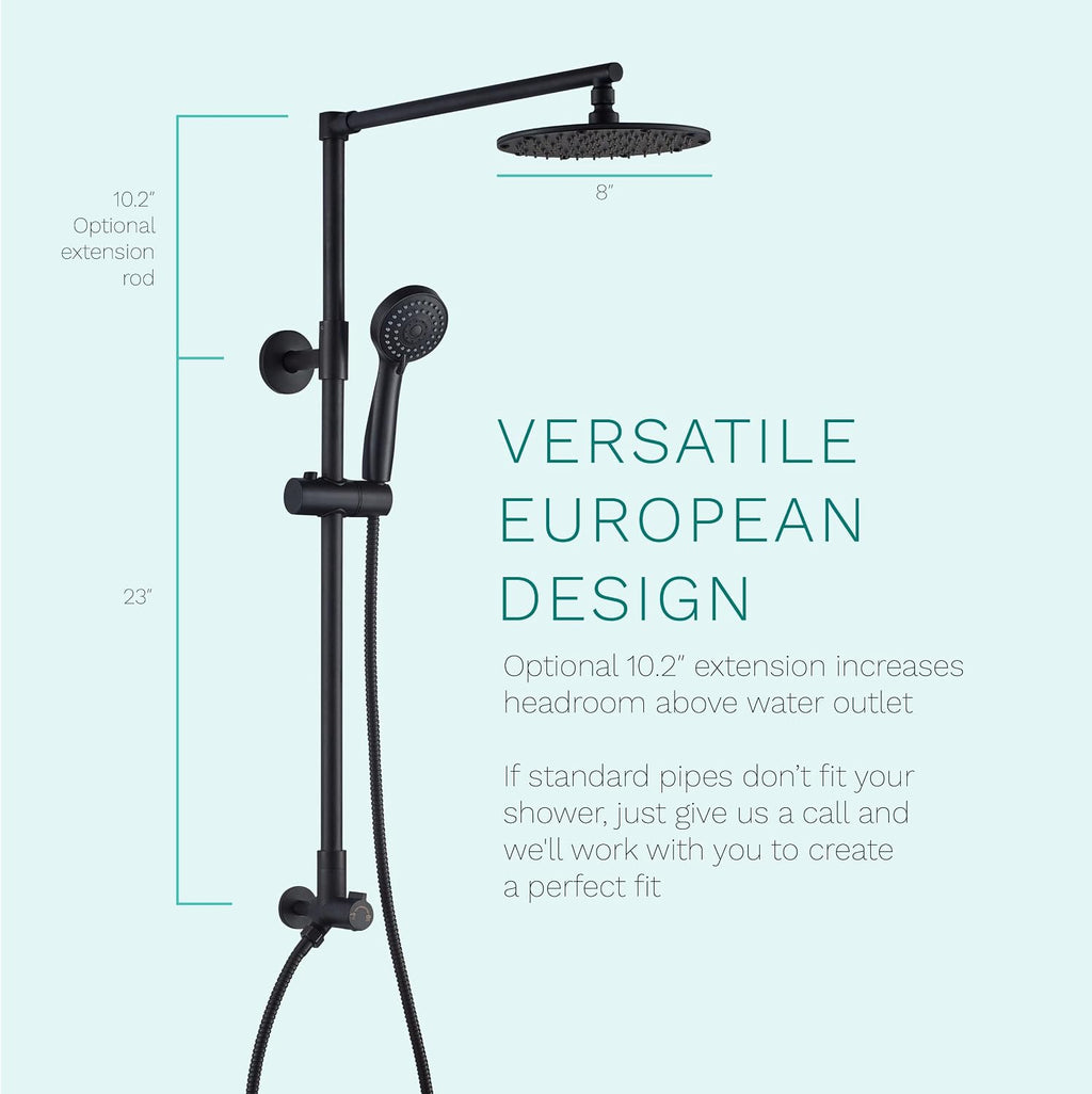Fennocasa Polaris 3 Rain Shower System, 8' Rainfall Shower Head and Handheld Shower Combo, includes 3-Setting Handheld Spray, Height Adjustable Shower Wand Holder, 60' Hose (1.8 GPM Matte Black)
