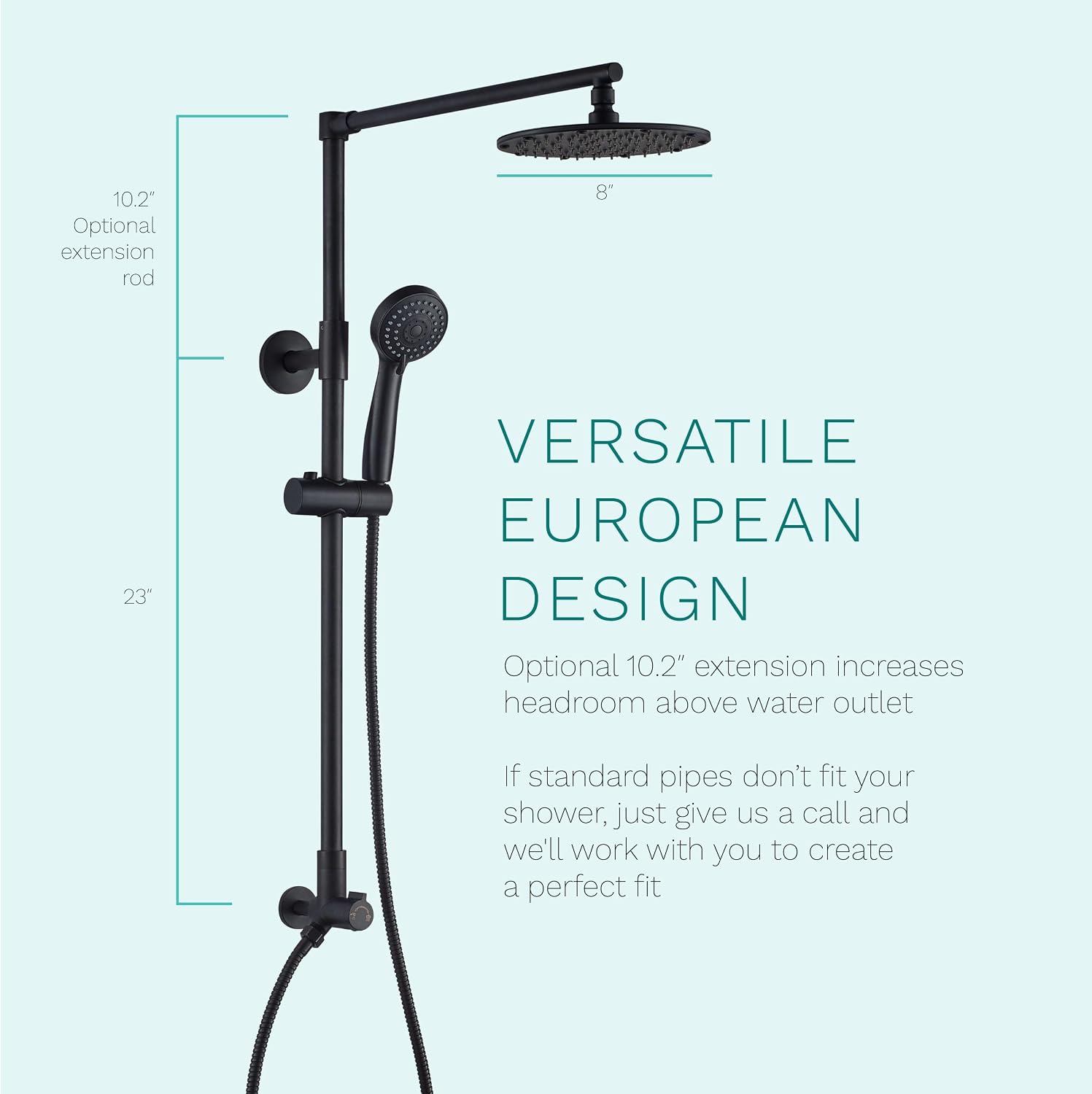 Fennocasa Polaris 3 Rain Shower System, 8' Rainfall Shower Head and Handheld Shower Combo, includes 3-Setting Handheld Spray, Height Adjustable Shower Wand Holder, 60' Hose (1.8 GPM Matte Black)