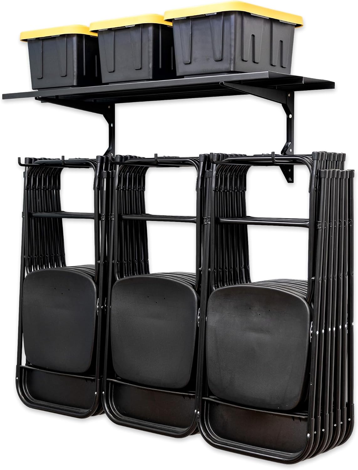 StoreYourBoard Chair Storage Rack with Storage Shelf – Folding Chair Rack for Home & Garage Organization, Chair Hangers for Folding, Beach, Patio & Camping Chairs, Heavy Duty Steel, Holds 300 lbs