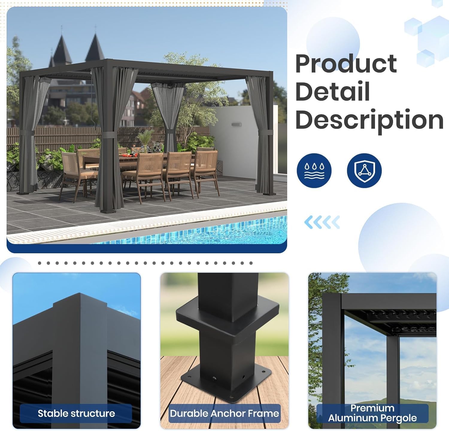 10' ×12' Outdoor Louvered Pergola, Aluminum Outdoor Louvered Pergola Patio with Adjustable Roof for Outdoor Deck, Backyard, Garden (10X12FT)