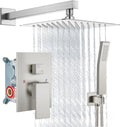 Aolemi Shower Faucet Set Rain Shower System with Handheld Spray Bathroom Shower Combo Rough-in Valve and Shower Trim Kit Included Brushed Nickel 10 Inch Wall Mount Shower Head