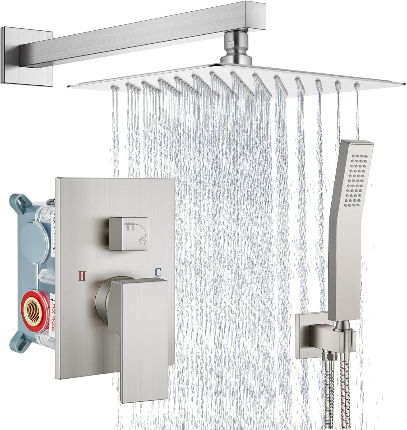 Aolemi Shower Faucet Set Rain Shower System with Handheld Spray Bathroom Shower Combo Rough-in Valve and Shower Trim Kit Included Brushed Nickel 10 Inch Wall Mount Shower Head