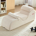 ijuicy 25' Wide Corduroy Yoga Chair, Ergonomic Stretch Chaise Lounge Chair Indoor, Reading Chair with Headrest, Waist Cushion, Movable Footrest, Side Pockets, High Density Sponge-Beige