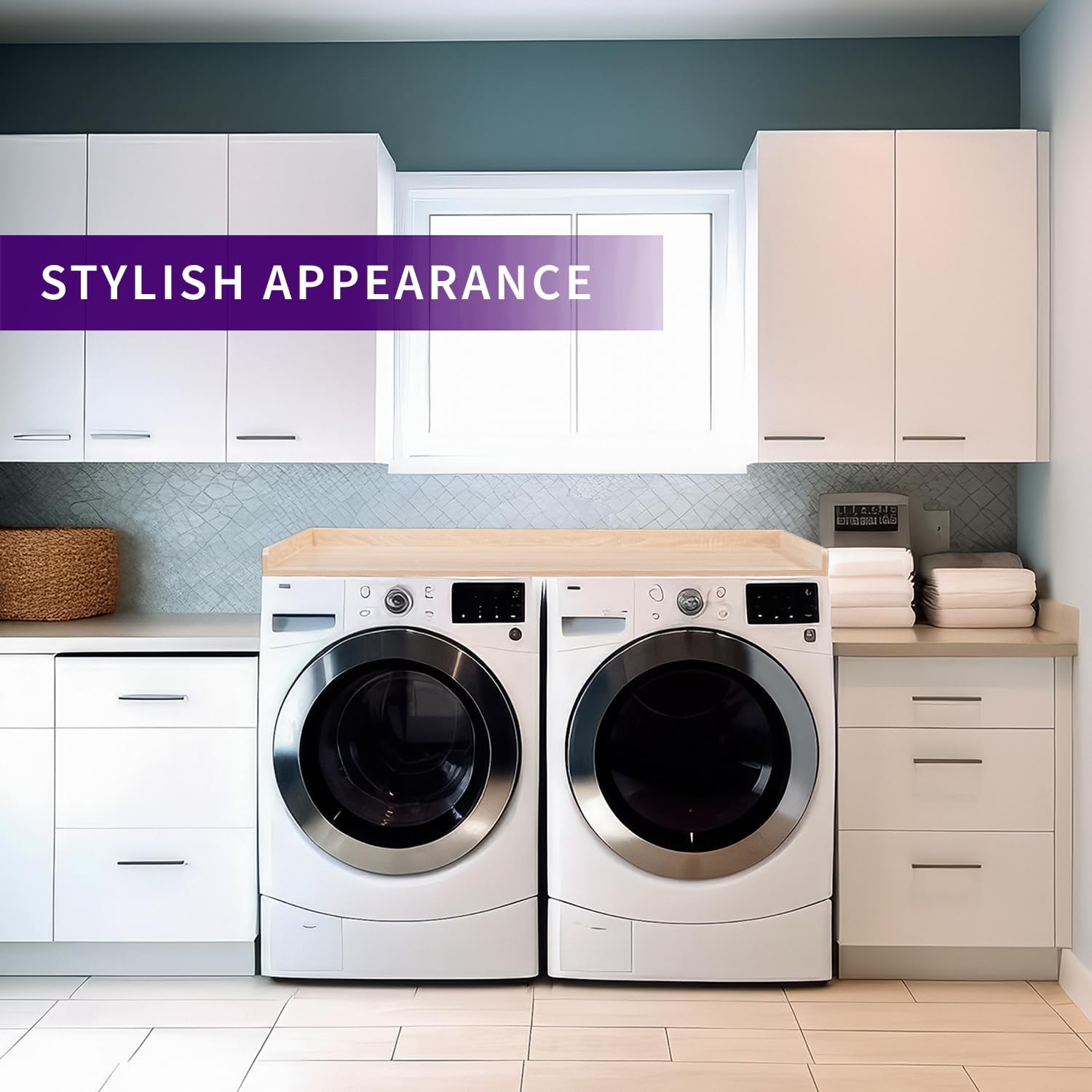 Life Finds 54 inch Washer Dryer Countertop with Safety Ledge for Laundry Room Organization, Light Wood, LF-WDCT1C