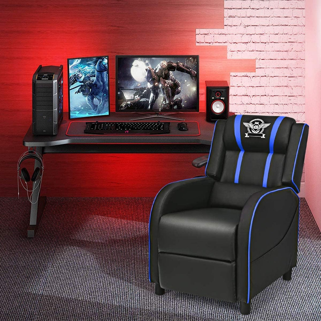 DORTALA Massage Gaming Chair for Adults, Adjustable Recliner Sofa w/Footrest and Massage Function, Adjustable Living Room Recliner, Home Theater Seating, PU Leather, 330LBS Weight Capacity, Blue