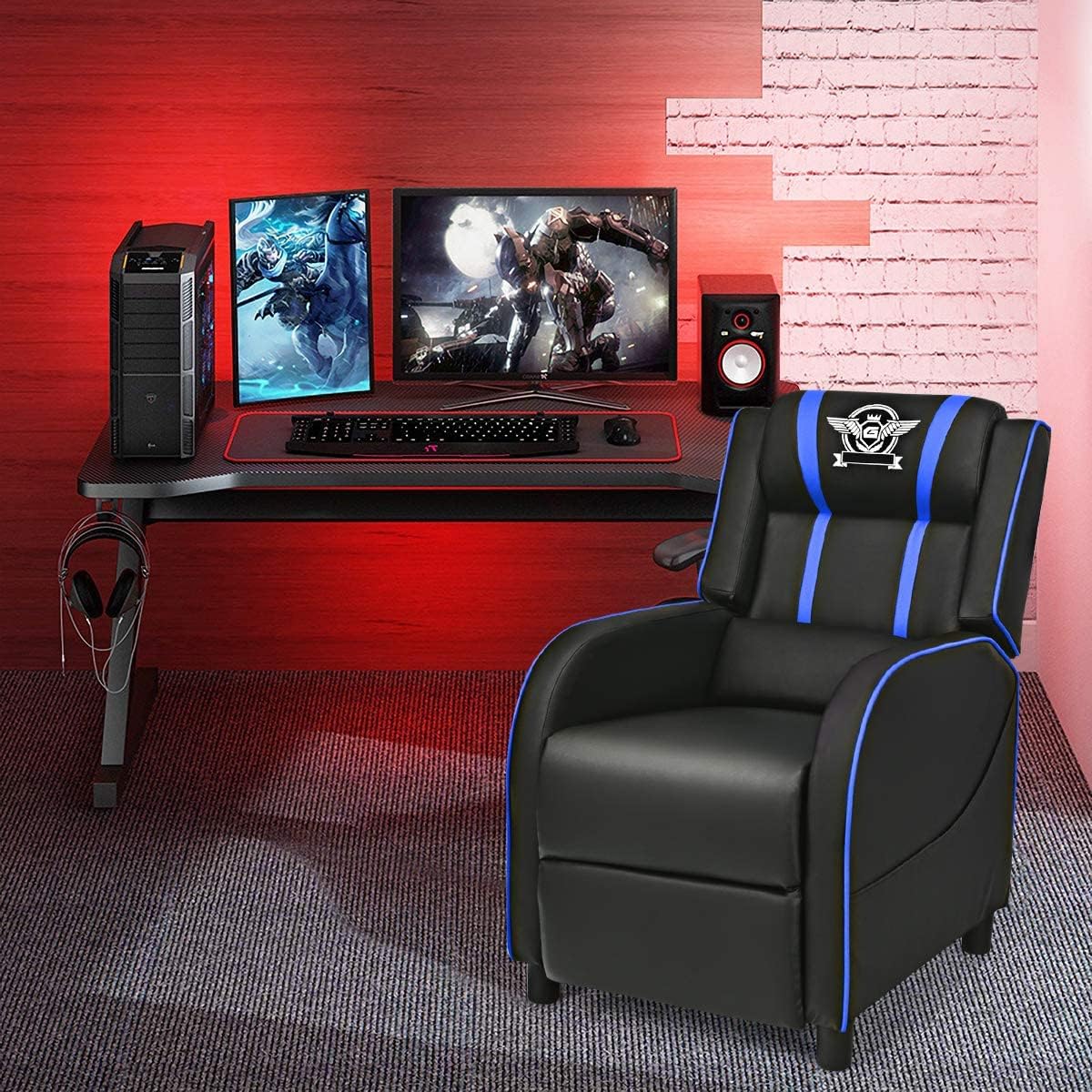 DORTALA Massage Gaming Chair for Adults, Adjustable Recliner Sofa w/Footrest and Massage Function, Adjustable Living Room Recliner, Home Theater Seating, PU Leather, 330LBS Weight Capacity, Blue