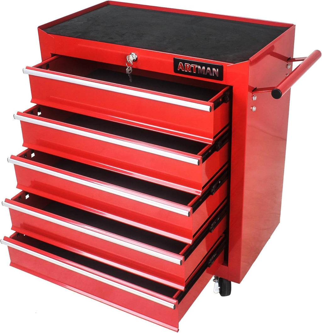 5 Large Drawers Rolling Tool Cart on Wheels, Trolley Organizer Tool Case Tool Chest, Multifunctional Tool Storage Tool Box for Workshop, Garage, Warehouse RED