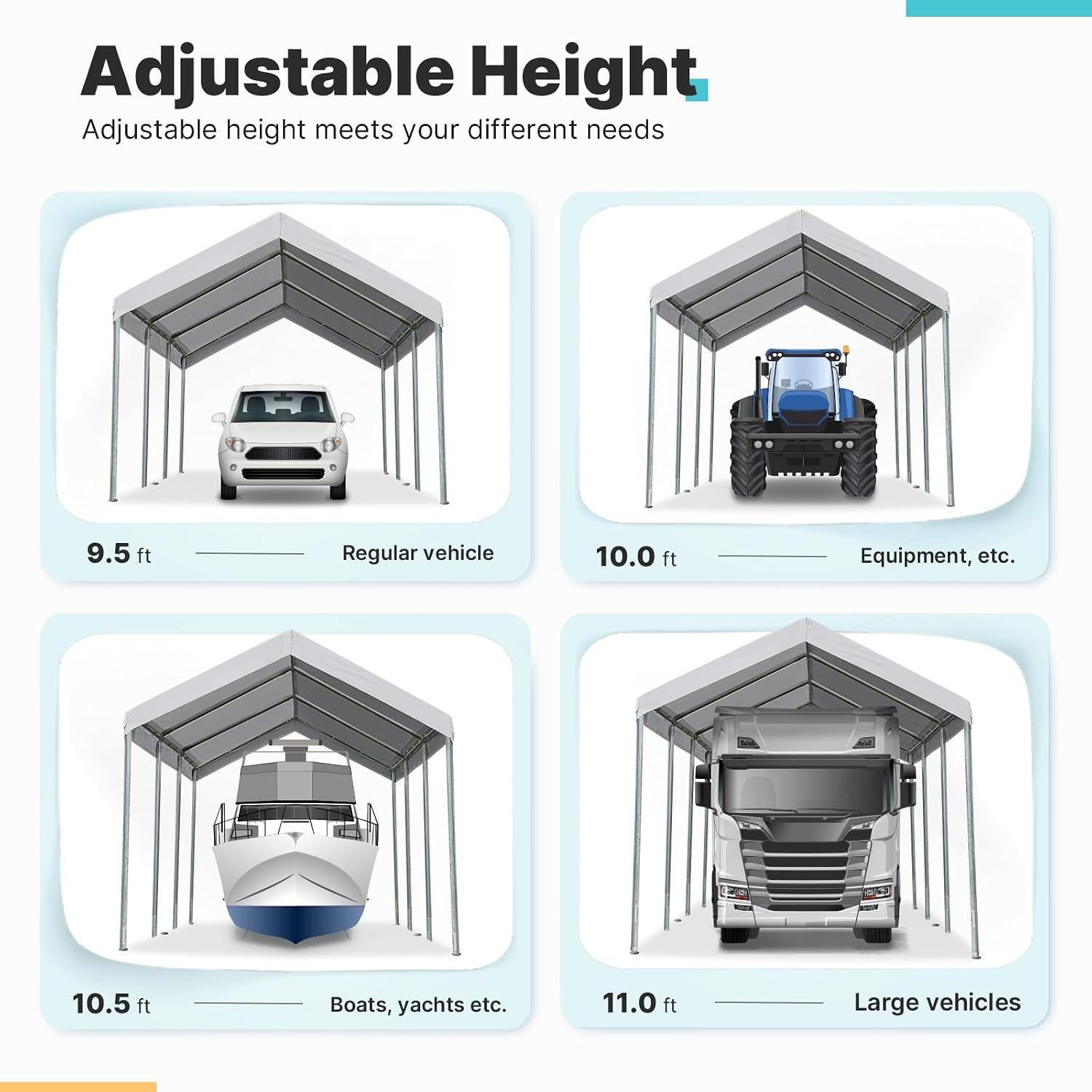 ADVANCE OUTDOOR 10x20 ft Heavy Duty Carport, Adjustable Height Garage Car Canopy Party Tent Boat Shelter, Gray