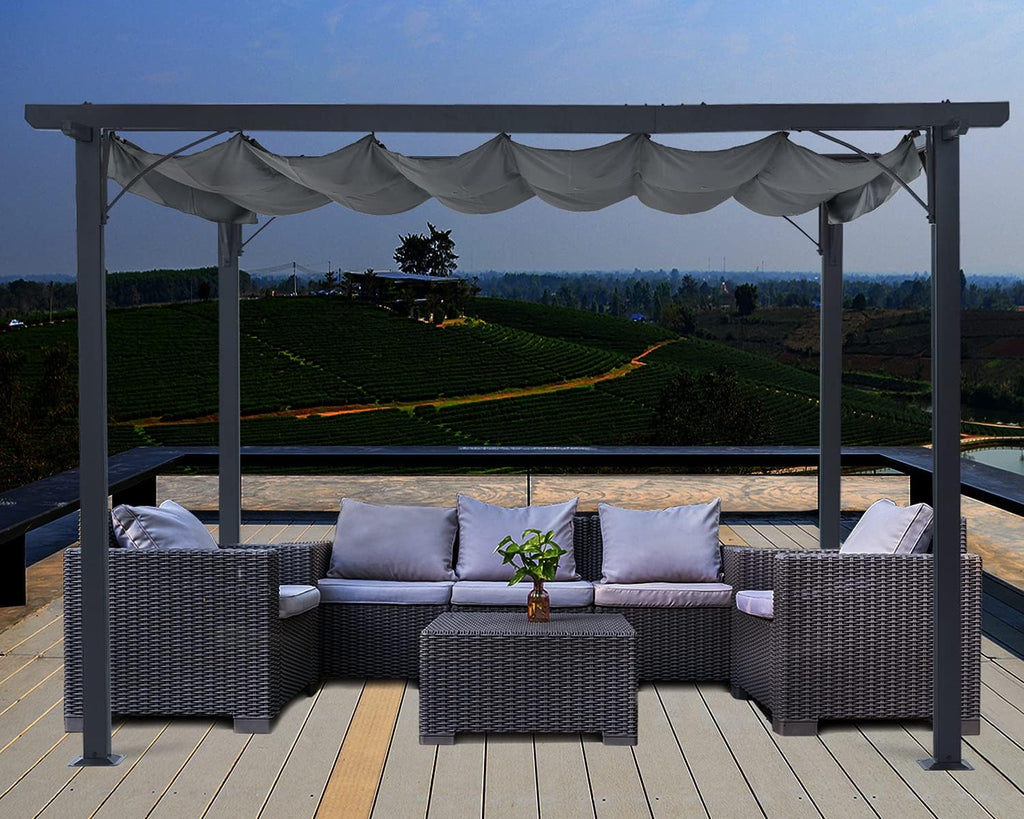 Patio Pergola with Retractable Shade - ABCCANOPY 10x10 Outdoor Retractable Pergola with Sun Shade Aluminum Shelter for Garden, Deck, Lawn, Porch & Backyard (Dark Gray)