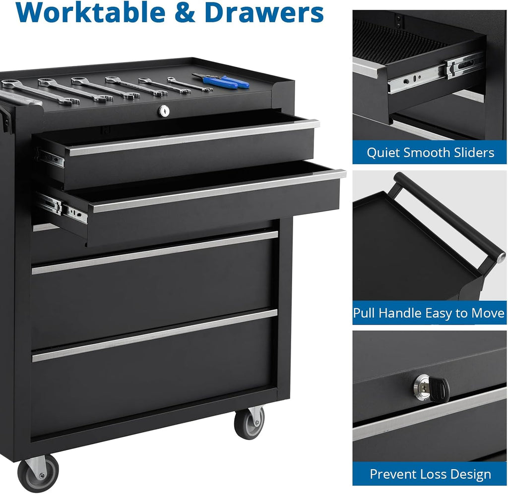 5-Drawer Rolling Tool Chest, Rolling Tool Box with Wheels and Lock System, Portable Mobile Tool Storage Cabinet for Garage, Workshop, Mechanics and Repair Room