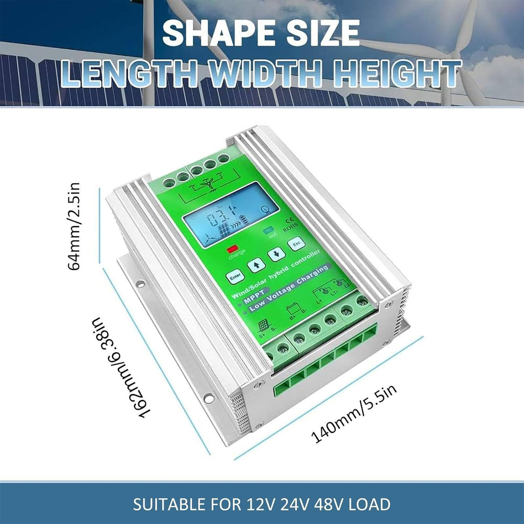 12V/24V/48V Battery Off Grid Wind Turbine Solar Hybrid MPPT Charge Boost Controller with Unloader,for Wind Generator Solar Panel System Controller 5000W