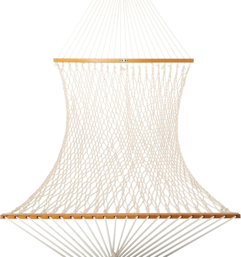 Original Pawleys Island Large Oatmeal DuraCord Rope Hammock – 13 ft. x 55 in., 2-Person, 450 lb Capacity, Oak Spreader Bar, Zinc-Plated Hardware, Handcrafted in the USA