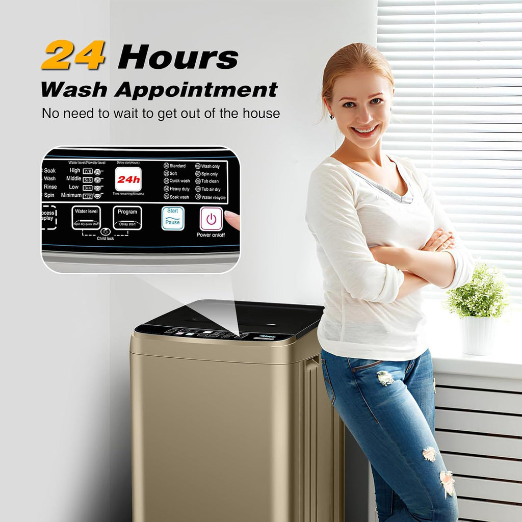 Portable Washing Machine Full Automatic 17.7lbs Small Washing Machine for Apartment 10 Wash Program with Drain Hose, Portable Washer Machine for Dorm, College, RV, Golden