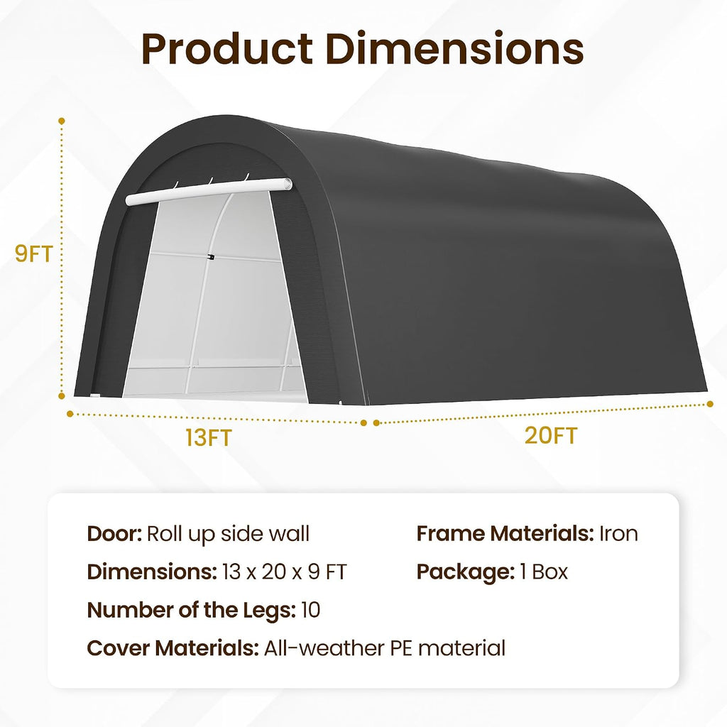 FansaFurn Heavy Duty Carport 13 X20FT, Portable Garage with 2 Roll Up Doors Vents and Metal Round Roof, Outdoor Storage shed Car Port Canopy Tent for Garden Tools, Vehicle Truck Boat, Party