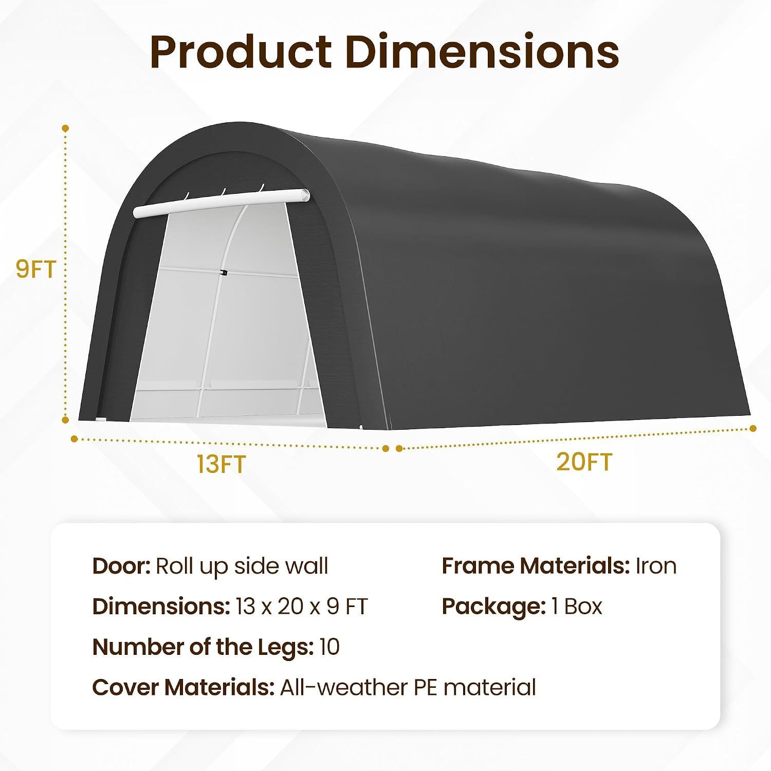 FansaFurn Heavy Duty Carport 13 X20FT, Portable Garage with 2 Roll Up Doors Vents and Metal Round Roof, Outdoor Storage shed Car Port Canopy Tent for Garden Tools, Vehicle Truck Boat, Party