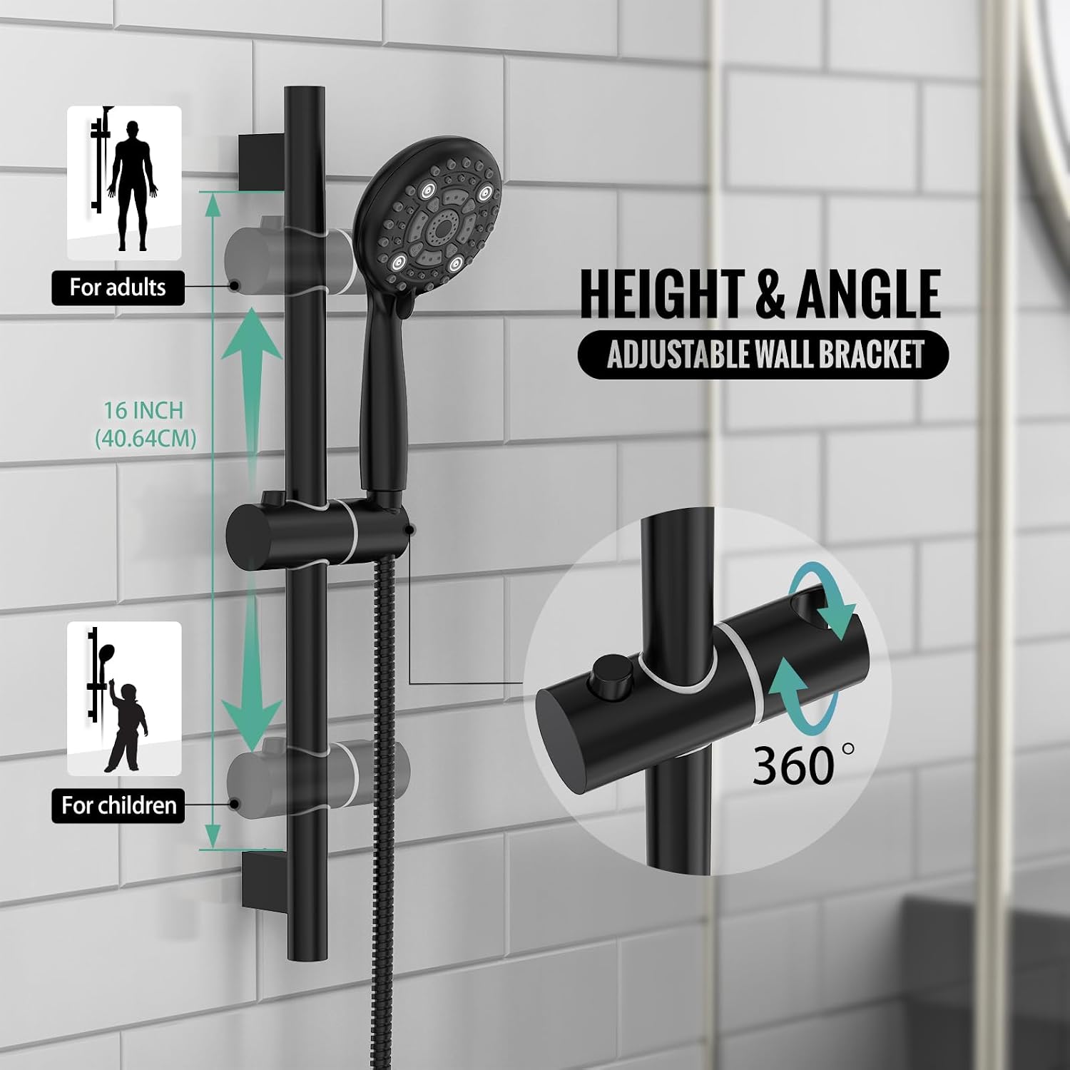 SR SUN RISE Matte Black Shower Faucet Set - 10 Inch Rain Shower Head with Adjustable Slide Bar Combo Set - Wall Mounted Rain Shower System Bathroom (Valve and Trim Kit Included)