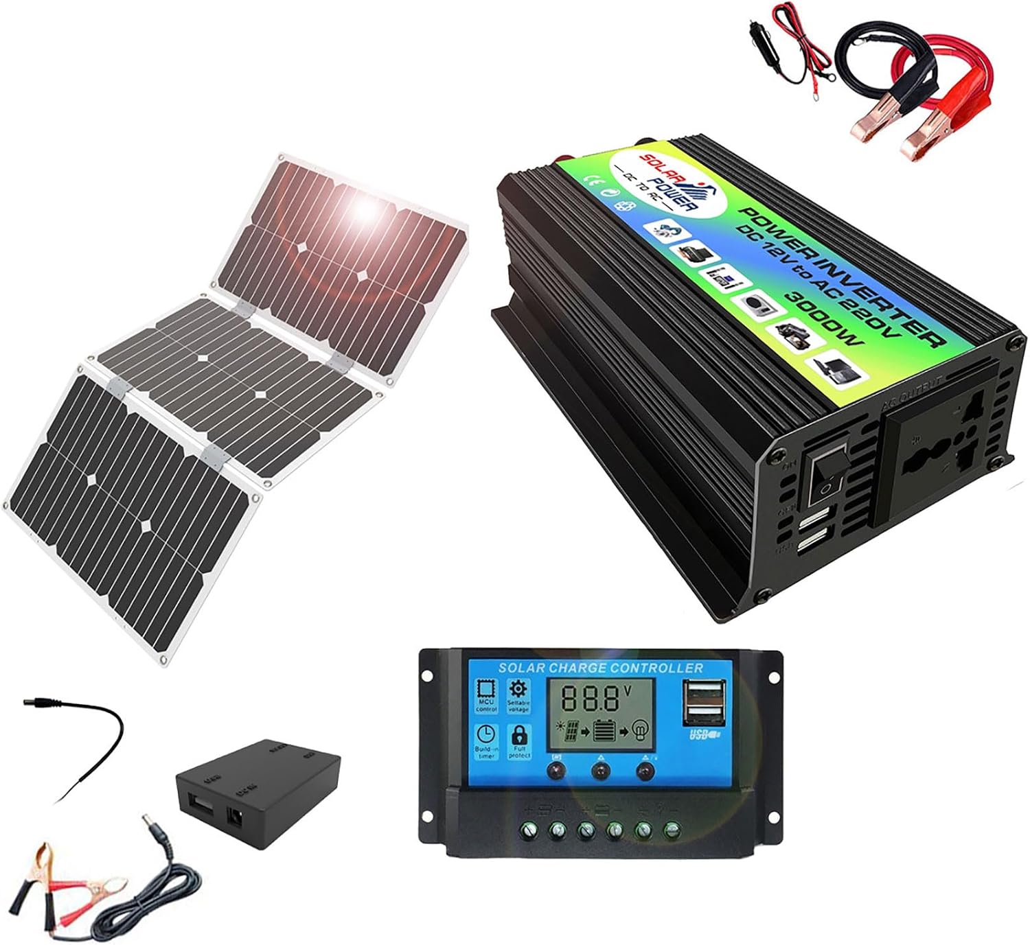 3000W Solar Power System with 60W Waterproof Panel & 30A Controller - for Home & RV Emergency Energy Needs(220V)