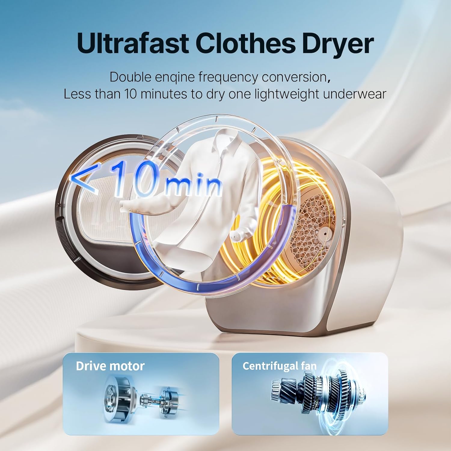 S3 Compact Clothes Dryer 1.0 cu.ft Capacity 110V 1050W Portable Dryers Machine with Stainless Steel Drum 8 Drying Mode for Small Spaces,Apartments dorm Mini electric secadora portatil de ropa