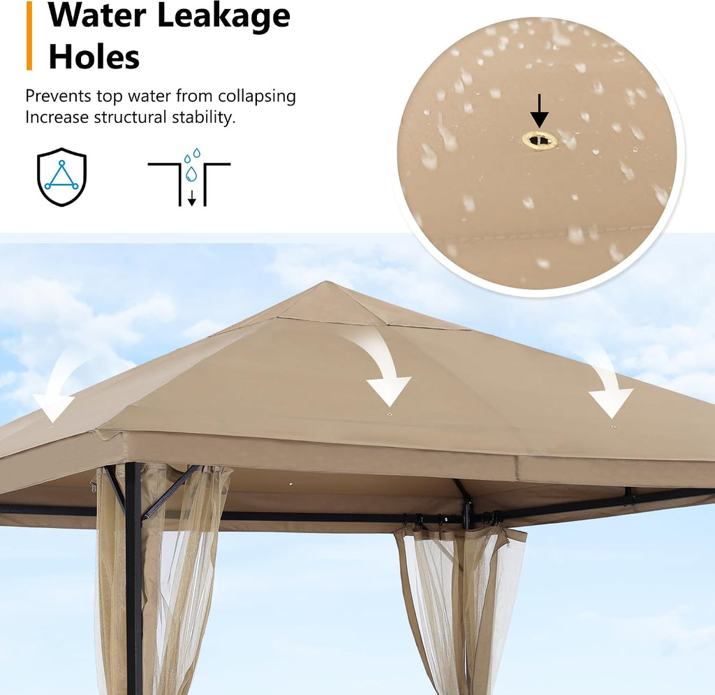 ABCCANOPY Outdoor Patio Gazebo 9x9 - Single Roof Canopy with Mosquito Netting for Backyard, Deck, Garden, Lawn, Khaki