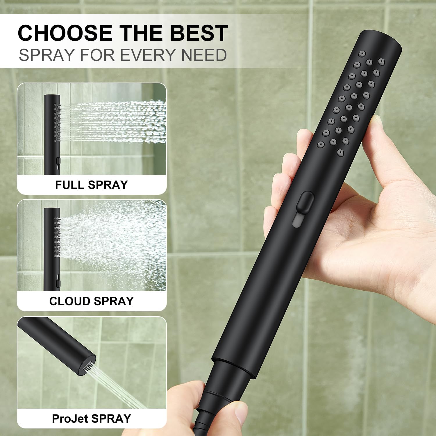 KENES Matte Black Rainfall Bathroom Shower System Rain Shower Head and Handle Set, Shower Faucet Set with 10-Inch Rain Showerhead and Handheld Spray, (Shower Valve Included), LJ-6026A-2