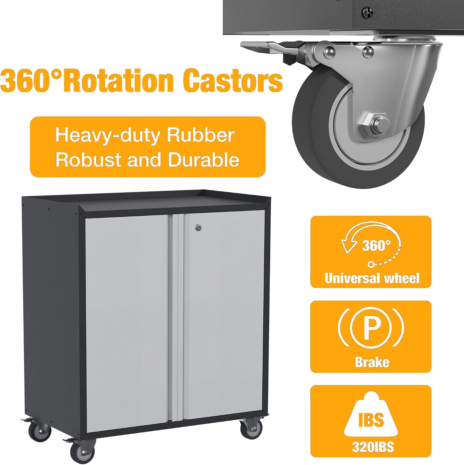 35.43' H Metal Garage Storage Cabinet on Wheels,Rolling Tool Storage Cabinet with 2 Locking Doors,Mobile Lockable Garage Storage Cabinets for Home,Warehouse,Basement