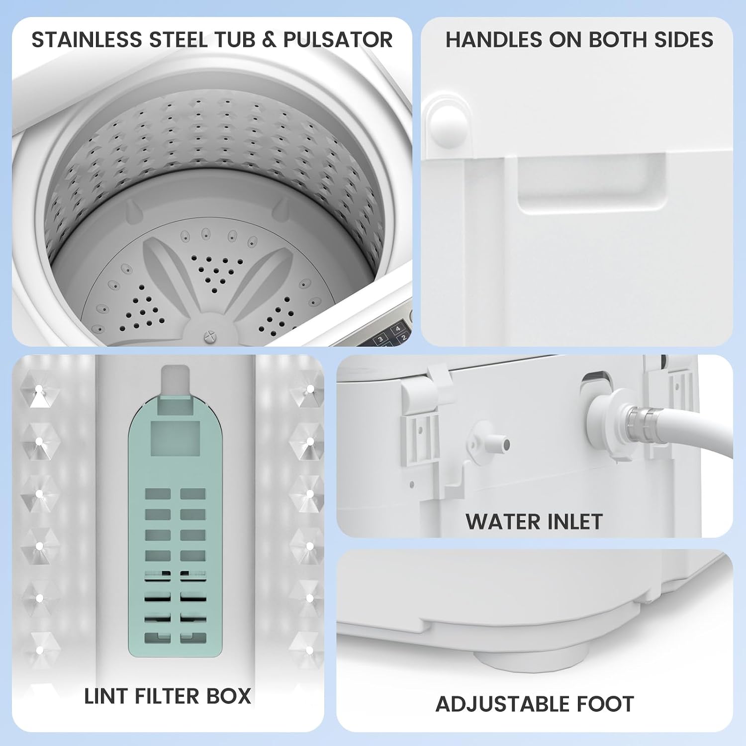 Zynkez 14 lbs Portable Washing Machine, Fully Automatic Portable Washer with 10 Programs, 3 Water Levels, Drain Pump, Small Washer and Spin Dryer Combo for Apartment, RV, Dorm