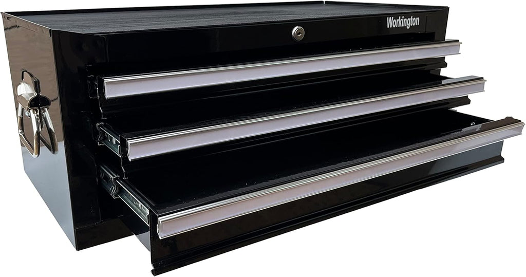 Workington Industrial 3 Drawers Portable Metal Intermediate Box, 26' Middle Tool Chest Cabinet with Ball Bearing Drawer Slides, Steel Tool Storage Box Organizer 4009 Black