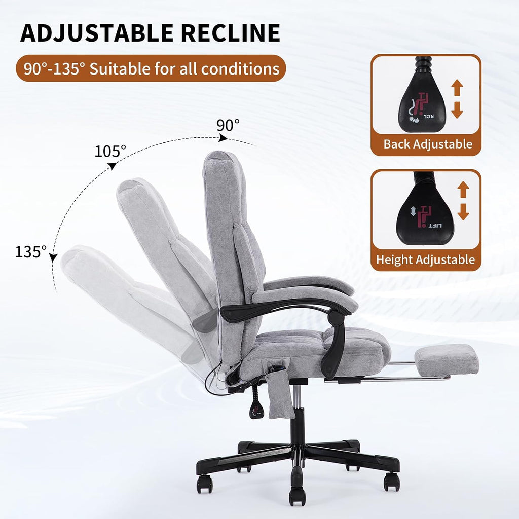 Massage Office Chair with Foot Rest,High Back & Heat 6 Vibration Points, Executive Desk Chair,Big and Tall Office Chair 400lbs, Comfortable Ergonomic Reclining Managerial Chair, Grey
