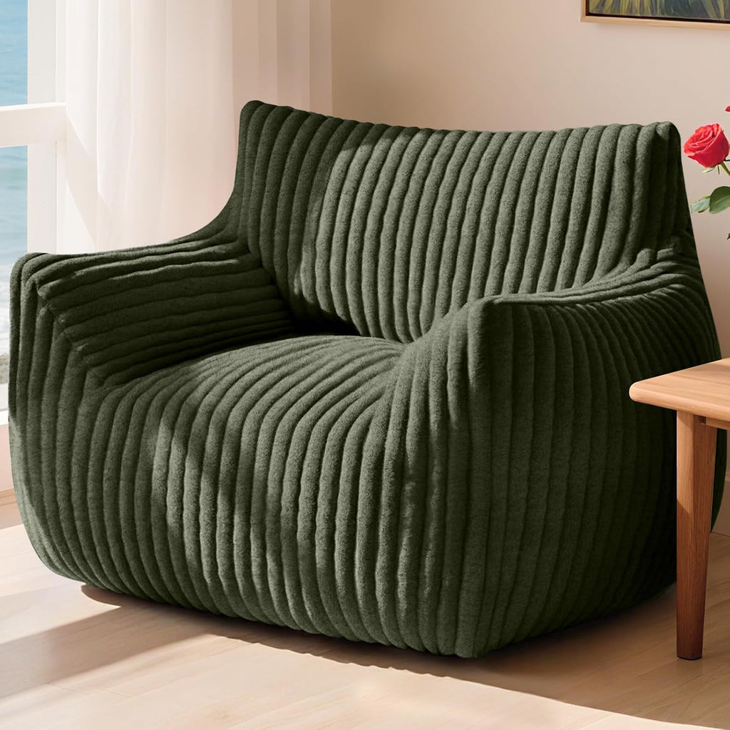 Giant Bean Bag Chair for Adults, Oversized Memory Foam Bean Bag Sofa with Armrests, Large Comfy Fluffy Single Lounges Mini Couch for Living Room, Bedroom & Dorm(Green)