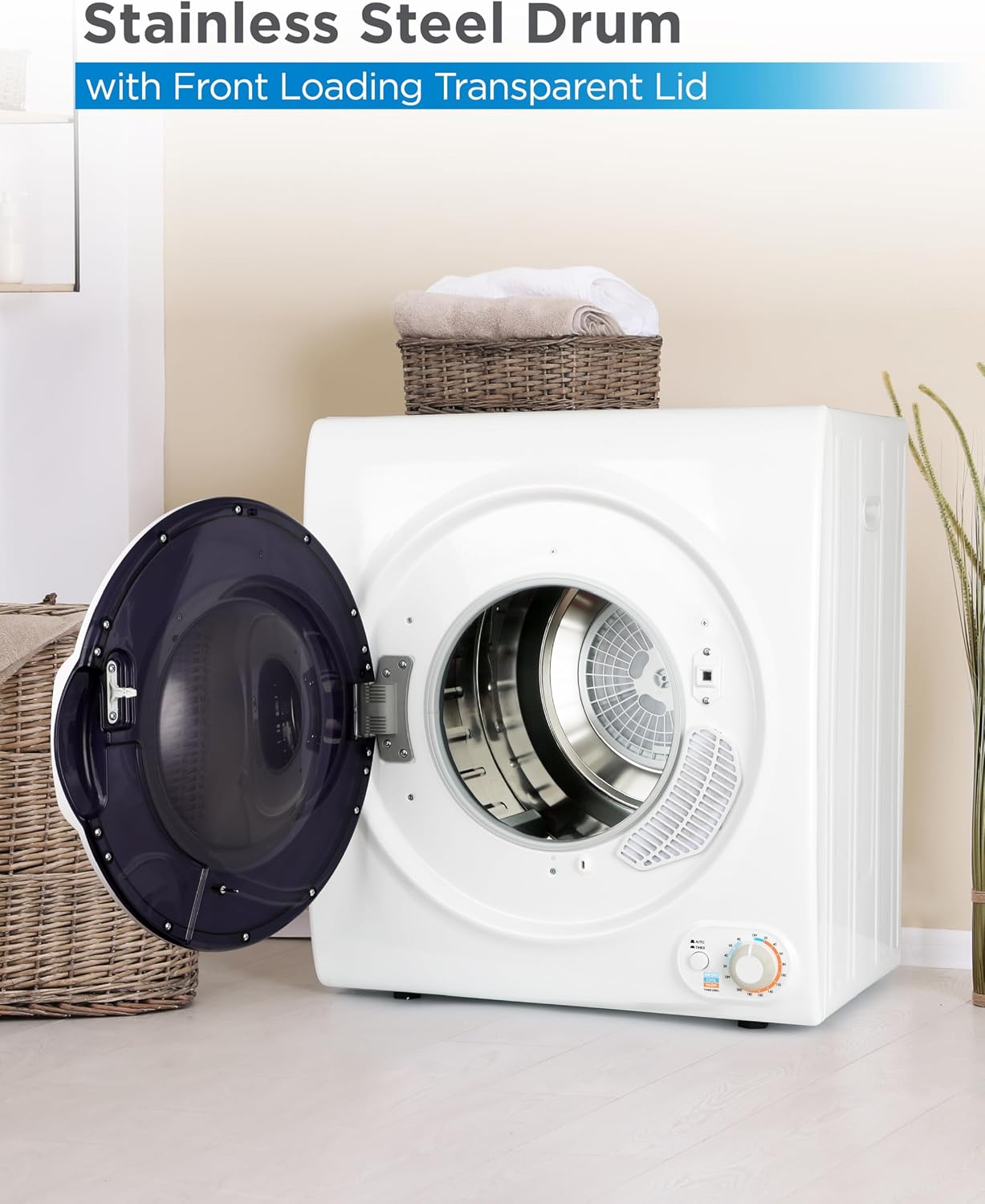 3.5 Cu. Ft. Portable Dryer, 120V Electric Dryer for Clothes, Holds Up To 13.2 lbs. or 6 kg. of Laundry, Stainless Steel Drum, 1500 Watts, White