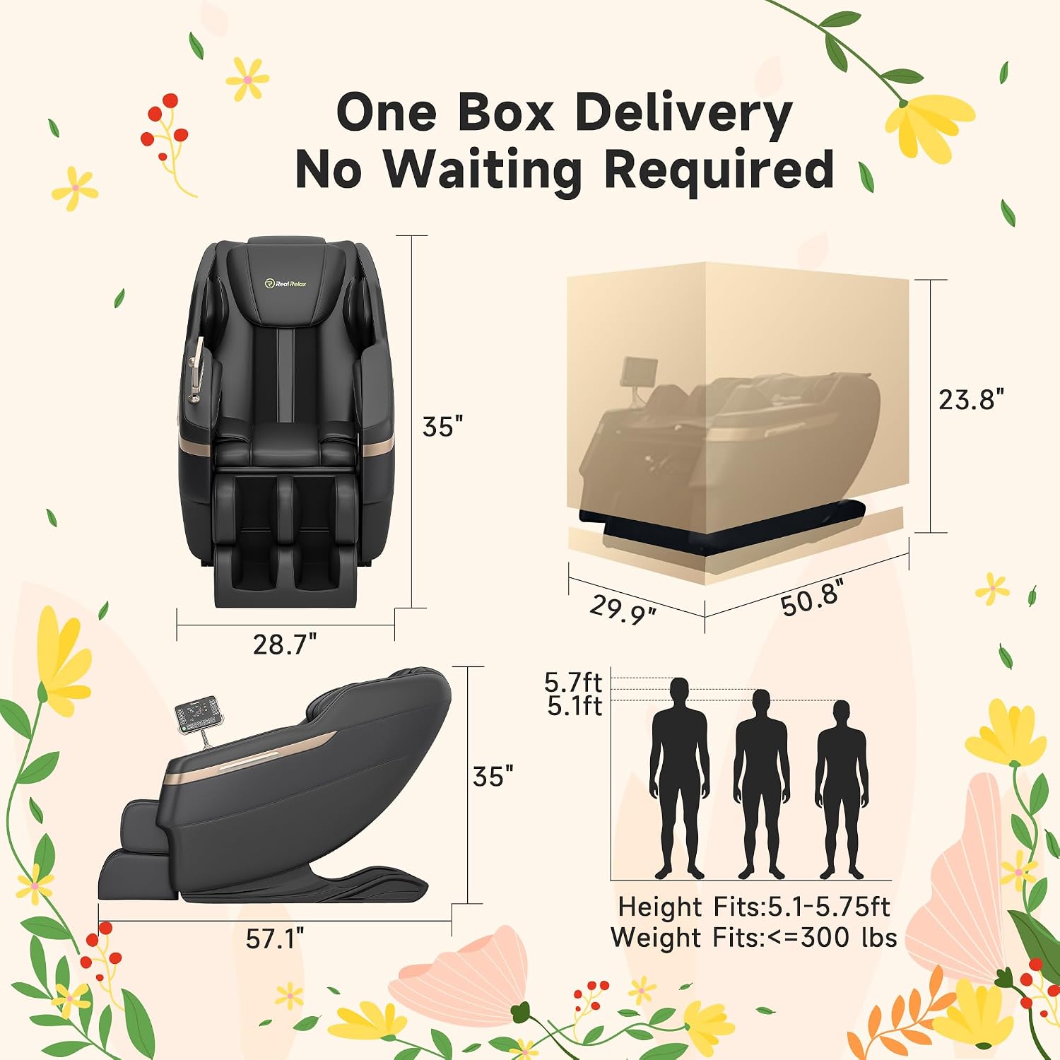 Real Relax 2025 Full Body Massage Chair, Zero Gravity Shiatsu Massage Chair Recliner, Foot Massage, Bluetooth, Large Control Screen (Black and Gold)