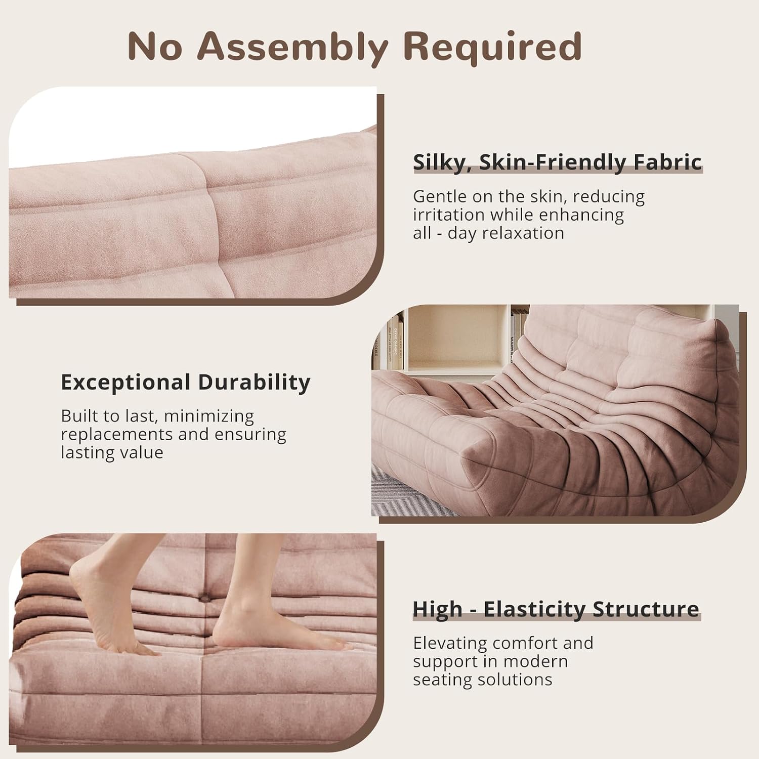Bean Bag Chair - Corner Sofa, Fireside Chair Bean Bag Sofa Large Bean Bag Chair for Adults,Fireside Floor Couch for Living Room, Bedroom, Gaming (Yellow, Single) (Pink, Loveseat)